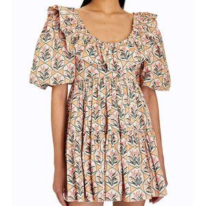 Agua Bendita Flor Chan Chan Miel Mini Dress Yellow Floral Print Cotton XS